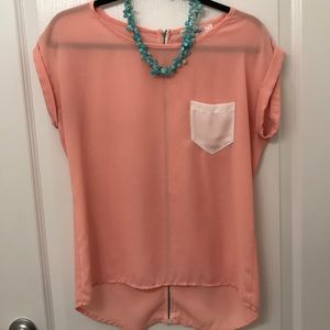 Pink and white high low blouse